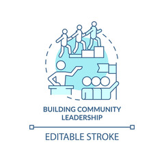 Building community leadership turquoise concept icon. Reason for participation abstract idea thin line illustration. Isolated outline drawing. Editable stroke. Arial, Myriad Pro-Bold fonts used