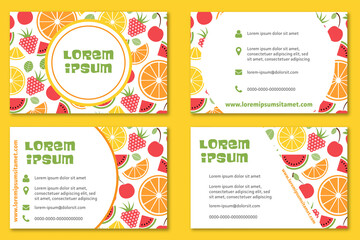 Vector banners of summer fruits with seamless pattern. Design for juices, ice cream, natural cosmetics, sweets and pastries with fruit filling, dessert menu, health products. With place for text. - 494877690