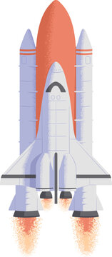 Rocket Flying in Stratosphere Colored Illustration
