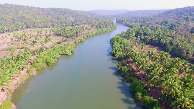 A view of Aravali river shot with drone in Goa, India