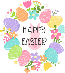 Easter Frame with Easter Eggs and flowers