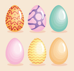 six happy easter eggs