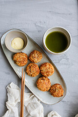 Delicious homemade snacks. Japanese Korokke aka Japanese Croquette. Eaten with mayonnaise or tonkatsu sauce.