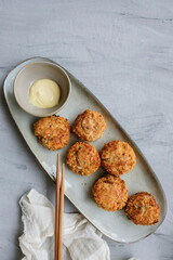 Delicious homemade snacks. Japanese Korokke aka Japanese Croquette. Eaten with mayonnaise or tonkatsu sauce.