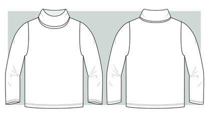 Long sleeves turtle neck t-shirt technical sketch.