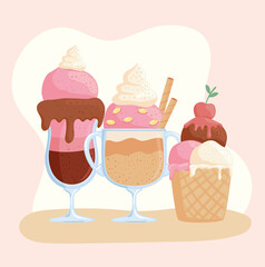 three ice creams products