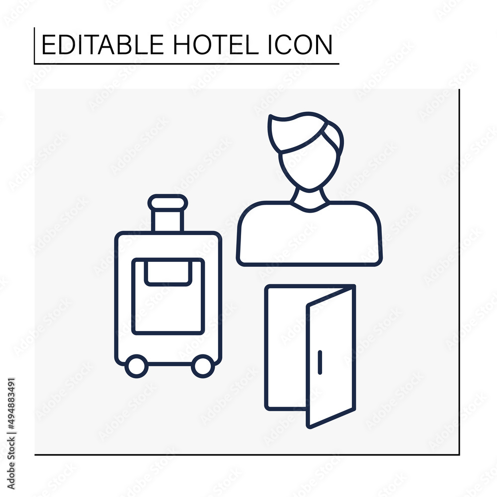 Poster guest line icon. person whose name and data registered on registry maintained by hotel. guests have 