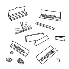 Vector set with rolling paper, joint and marijuana joint on white background
