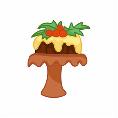 Chocolate cake romantic clipart in cozy style. Vector illustration, color, winter pattern.