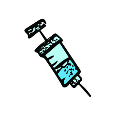 Injector needle sketch icon. Vacine pharma hand drawn symbol. Virus killer