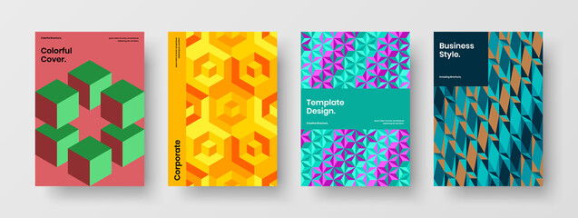 Clean company identity vector design template bundle. Colorful mosaic tiles catalog cover illustration collection.
