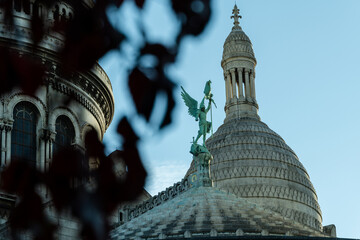 Beautiful view of the sacred heart basilic in Montmartre quarter Paris
