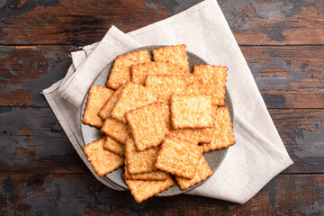 Sesame cracker, cracker, cookie cracker on different backgrounds