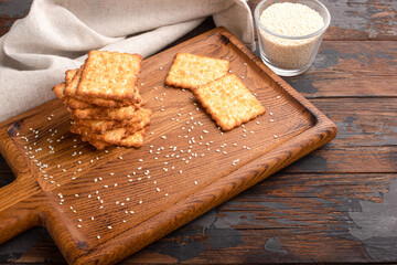 Sesame cracker, cracker, cookie cracker on different backgrounds