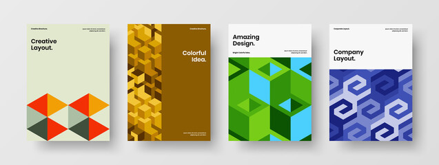 Clean pamphlet design vector concept set. Minimalistic geometric shapes postcard layout collection.