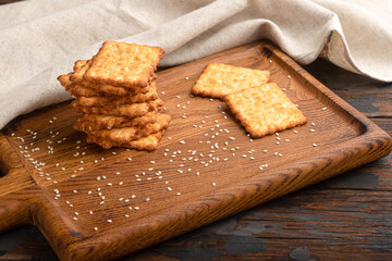 Sesame cracker, cracker, cookie cracker on different backgrounds