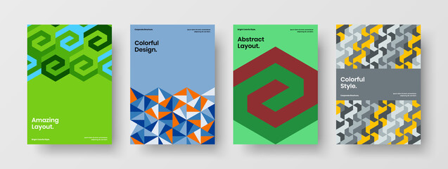 Fototapeta na wymiar Vivid corporate identity design vector concept set. Simple geometric shapes journal cover layout composition.
