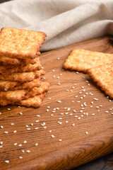 Sesame cracker, cracker, cookie cracker on different backgrounds