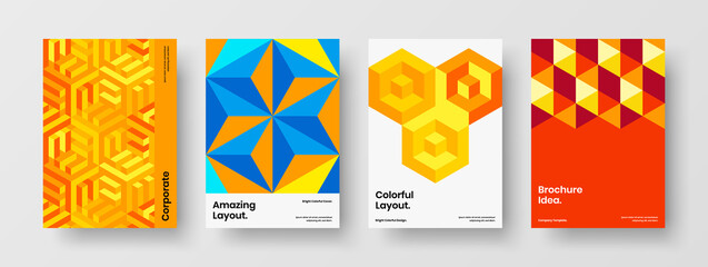 Isolated magazine cover design vector template composition. Creative geometric hexagons brochure illustration collection.