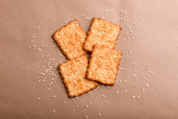 Sesame cracker, cracker, cookie cracker on different backgrounds