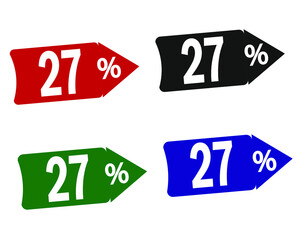 sale 27% off red, black, green and blue banners.
vector illustration