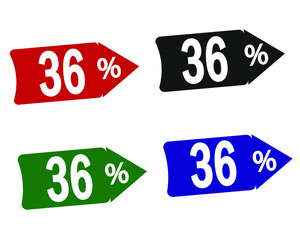 sale 36% off red, black, green and blue banners.
vector illustration