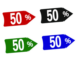sale 50% off red, black, green and blue banners.
vector illustration