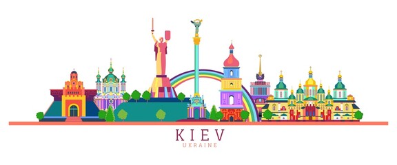 
Kiev city skyline and landmarks isolated on white background. Historical monument buildings colorful vector illustration. Ukraine