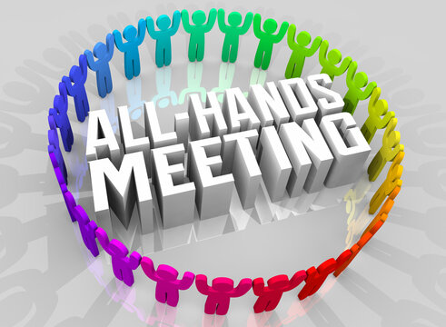 All-Hands Meeting Employees People Come Together Discussion Every Staff Member Team 3d Illustration