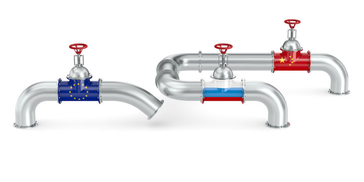 pipeline between Russia and China instead of EC on white background. Isolated 3D illustration
