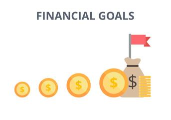 Financial goals vector. Finance and business concept. Flat illustration on white background.