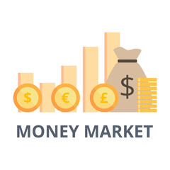 Money market vector. Investment and finance concept. Flat illustration on white background.
