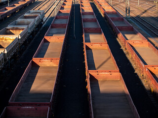Freight station, rails and empty wagons for cargo in Frankfurt am Main. Transportation and...