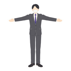 手を広げる男性（マスクあり）