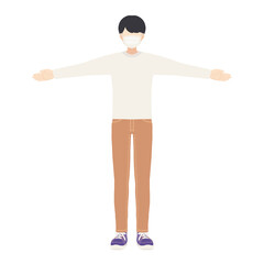 手を広げる男性（マスクあり）