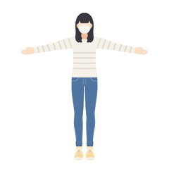 手を広げる女性（マスクあり）