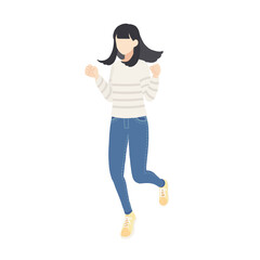 飛び上がって喜ぶ女性