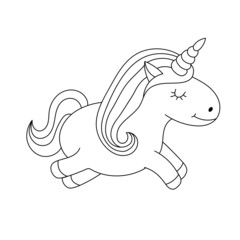 Cute cartoon unicorn. Black and white vector illustration for coloring