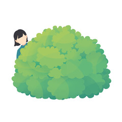 植え込みから覗く女性