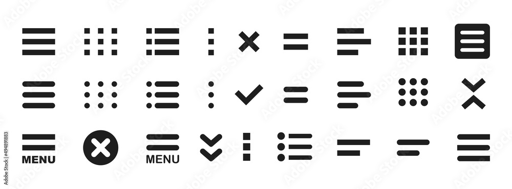 Poster hamburger website navigation menu. burger menu icons set. web ui design elements. internet navigatio