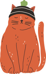 Cute Funny Ginger Cat in Hat Doodle Illustration © Good Studio