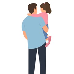 Father  holding  his daughter in his arms. Happy father's day backside view isolated vector illustration.