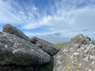 Rocky outcrop of granite rock on Dartmoor near Belstone Tor