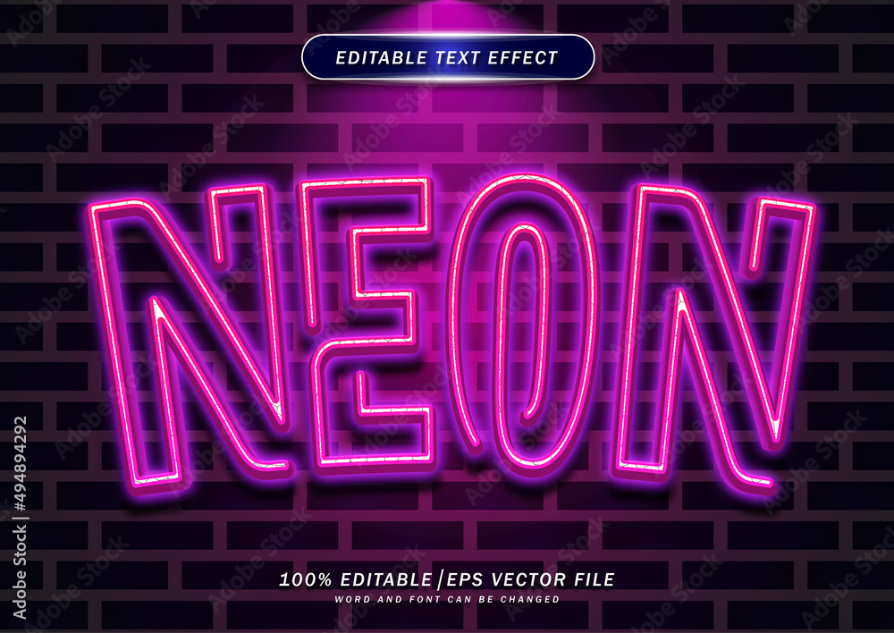 Poster luxury neon text style effect. 3d font text effect editable mockup.