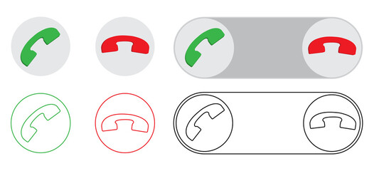 Incoming call buttons vector set isolated on white. 3d and outline illustration for call answer concept projects.