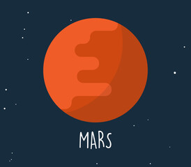 Mars planet and simple sphere on space background flat vector illustration.