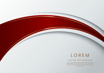 Abstract luxury red curves with elegant golden border on gray background space for text. Template design style.