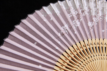 Closeup shot of the beautiful handheld fan on the black background