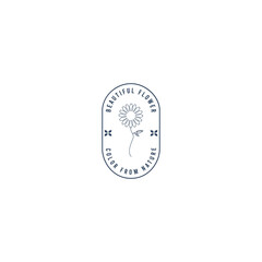 flower sun line logo vintage minimalism vector illustration