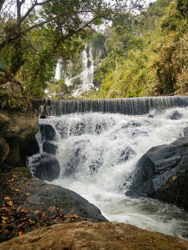 Vertical shot of a beautiful waterfall in Karbi Anglong, Assam, India